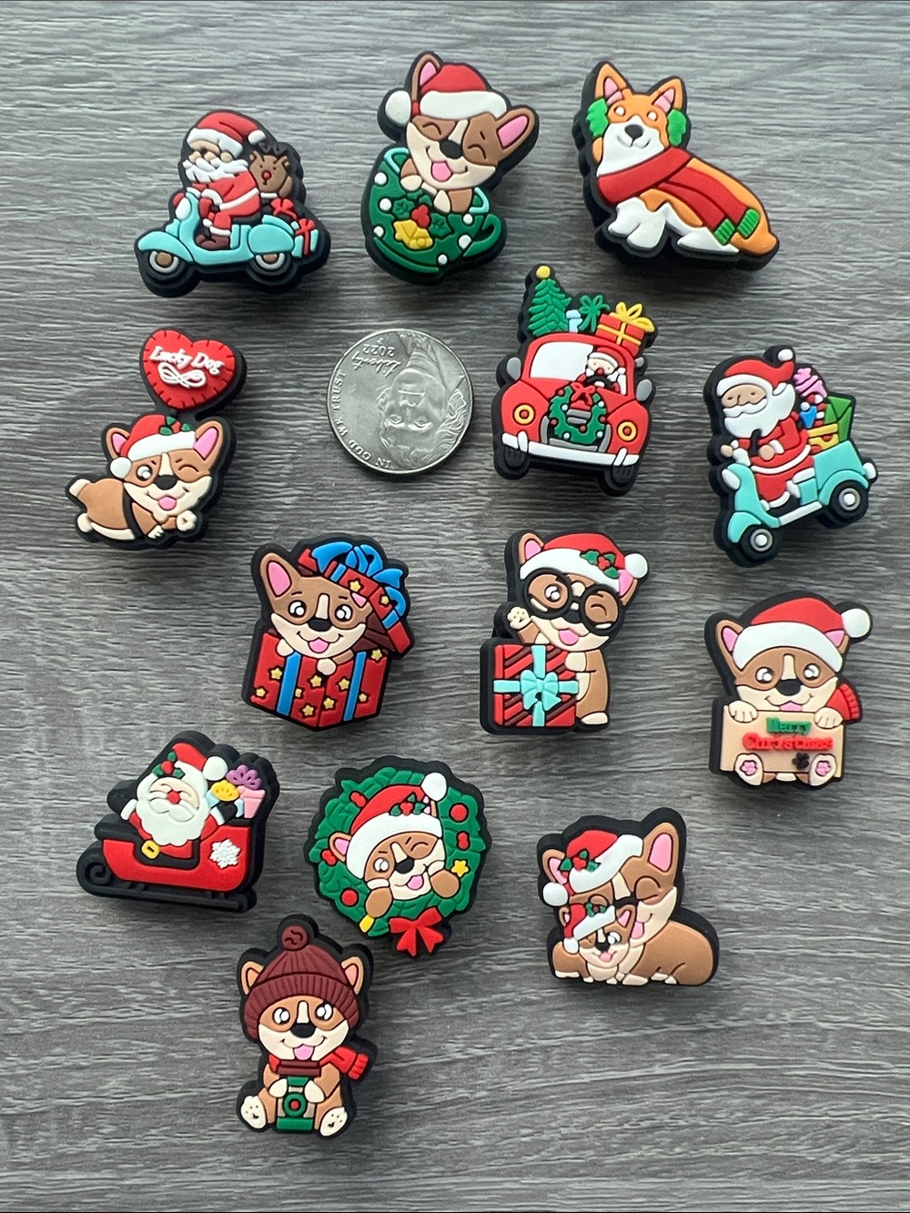 JIBBITZ. Set of 13 Holiday Corgi Shoe Charms. NEW! Super cute! Fun to share.
